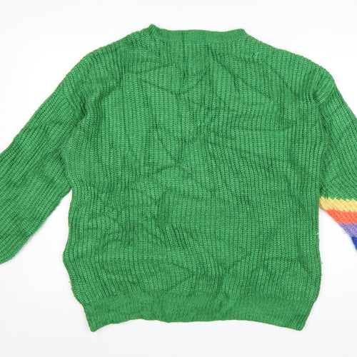 Next Womens Green Rainbow Knit Chunky Pullover Jumper Size M