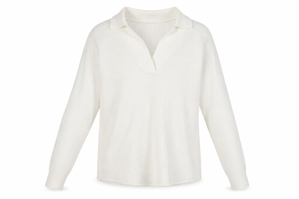 Front view of Next Women’s Ivory Collared Knit jumper, size UK 14