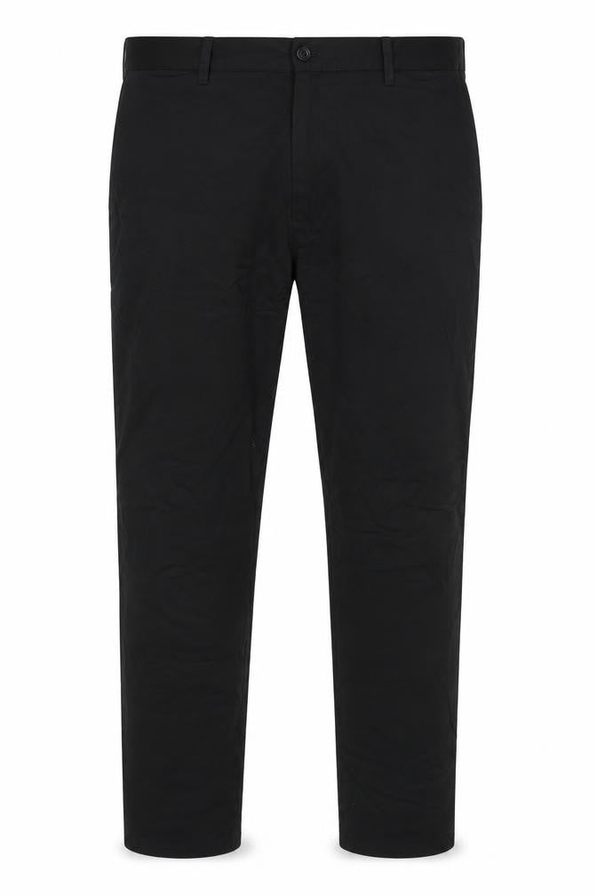 Front view of Ed Baxter Men’s Black Cotton Chino Trousers, size 50R, Regular Fit