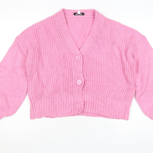 Great Plains Women Pink Long Sleeve Chunky Knit Cardigan Size 10