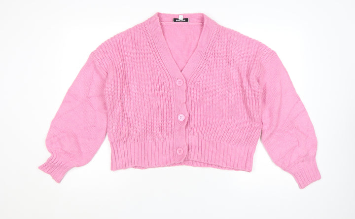 Great Plains Women Pink Long Sleeve Chunky Knit Cardigan Size 10