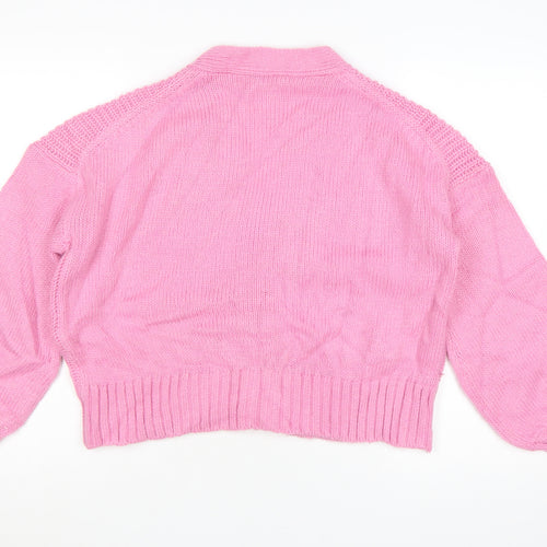 Great Plains Women Pink Long Sleeve Chunky Knit Cardigan Size 10