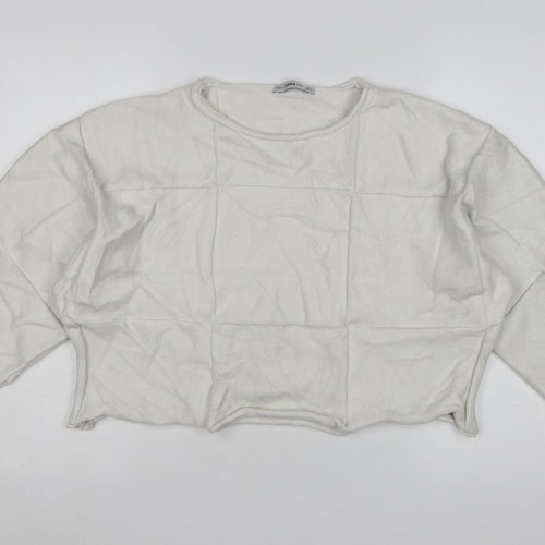 Zara Women Ivory Knit Relaxed Fit Cropped Pullover Jumper Size S