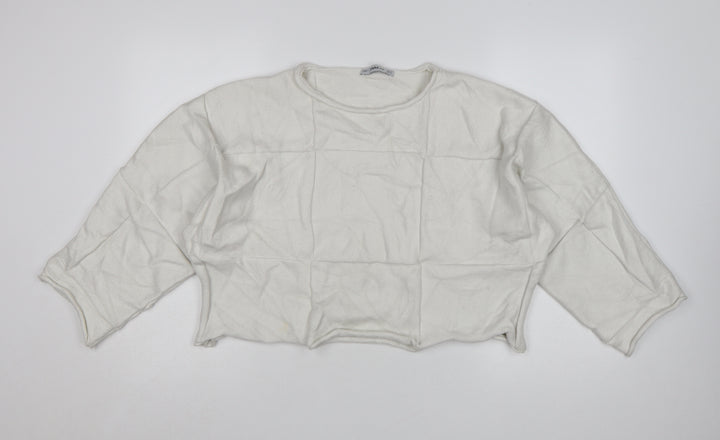 Zara Women Ivory Knit Relaxed Fit Cropped Pullover Jumper Size S