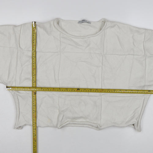 Zara Women Ivory Knit Relaxed Fit Cropped Pullover Jumper Size S