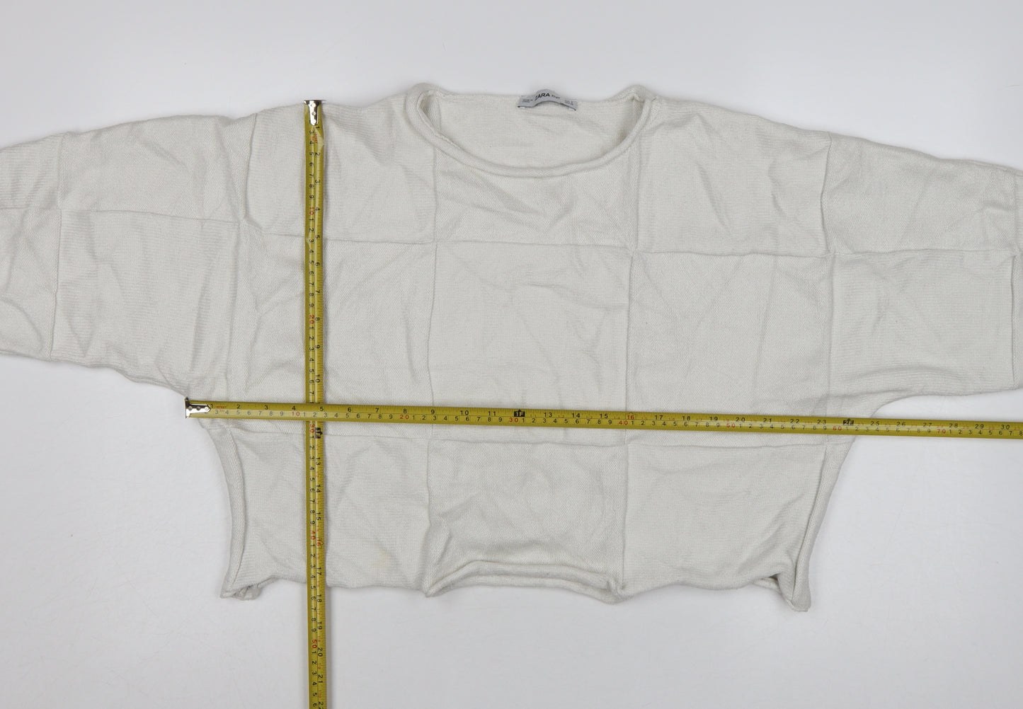 Zara Women Ivory Knit Relaxed Fit Cropped Pullover Jumper Size S