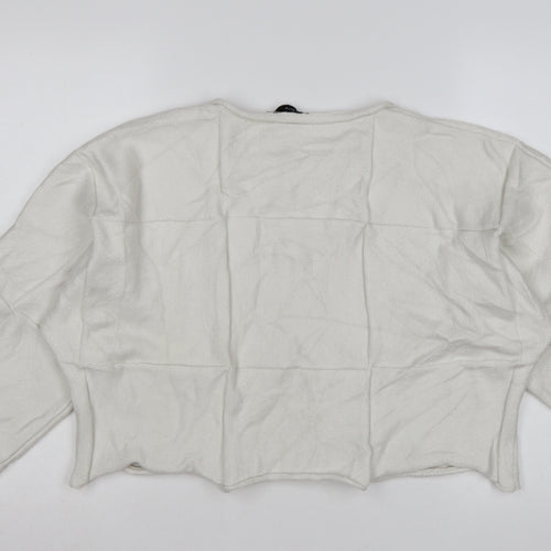 Zara Women Ivory Knit Relaxed Fit Cropped Pullover Jumper Size S