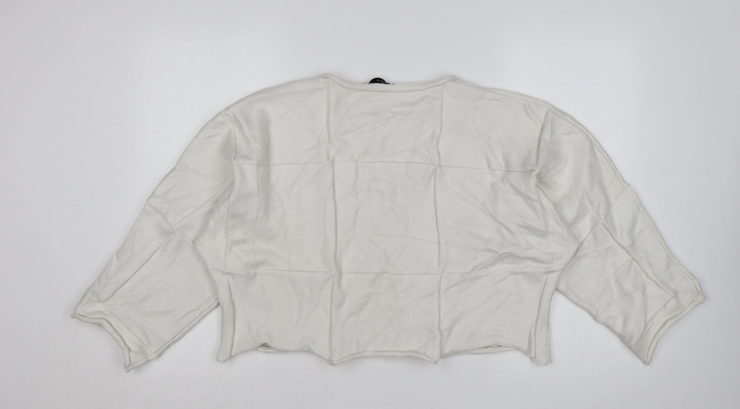 Zara Women Ivory Knit Relaxed Fit Cropped Pullover Jumper Size S