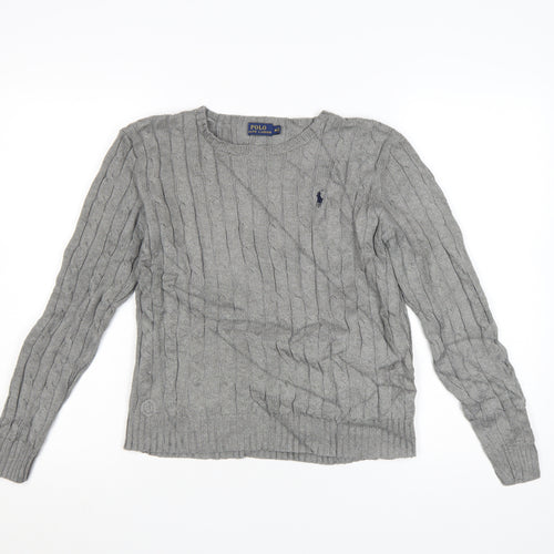 Polo Ralph Lauren Women Grey Cable-Knit Cotton Jumper M