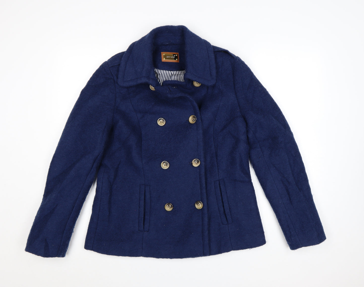 Marks and Spencer Women’s Blue Wool Pea Coat Size 12 Classic Style