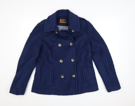 Marks and Spencer Women’s Blue Wool Pea Coat Size 12 Classic Style