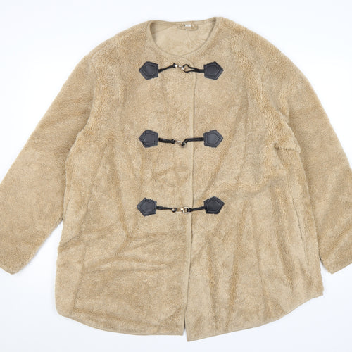 Marks and Spencer Women Beige Fleece Mid-Length Overcoat Size 14