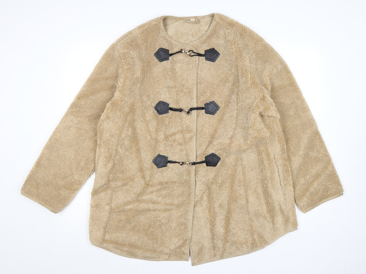 Marks and Spencer Women Beige Fleece Mid-Length Overcoat Size 14