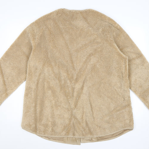 Marks and Spencer Women Beige Fleece Mid-Length Overcoat Size 14