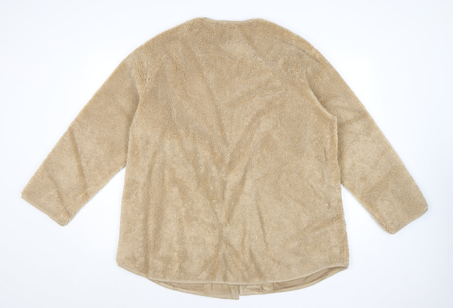 Marks and Spencer Women Beige Fleece Mid-Length Overcoat Size 14