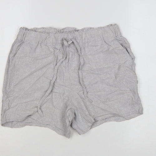 Dunnes Women Grey Linen Blend Drawstring Casual Shorts Size S