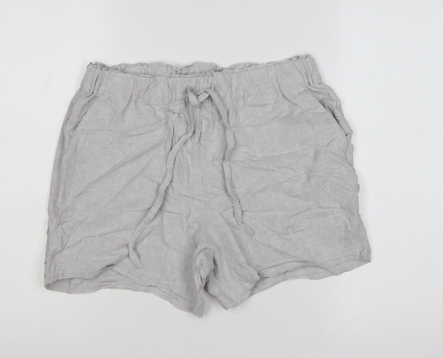 Dunnes Women Grey Linen Blend Drawstring Casual Shorts Size S