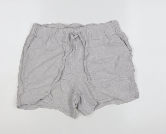 Dunnes Women Grey Linen Blend Drawstring Casual Shorts Size S