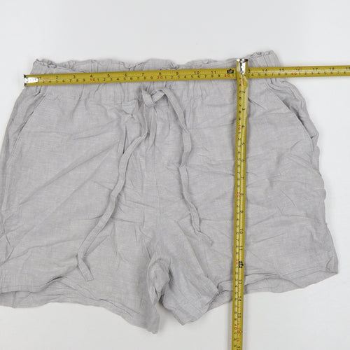 Dunnes Women Grey Linen Blend Drawstring Casual Shorts Size S