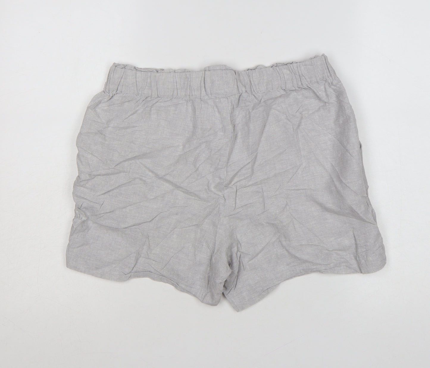 Dunnes Women Grey Linen Blend Drawstring Casual Shorts Size S