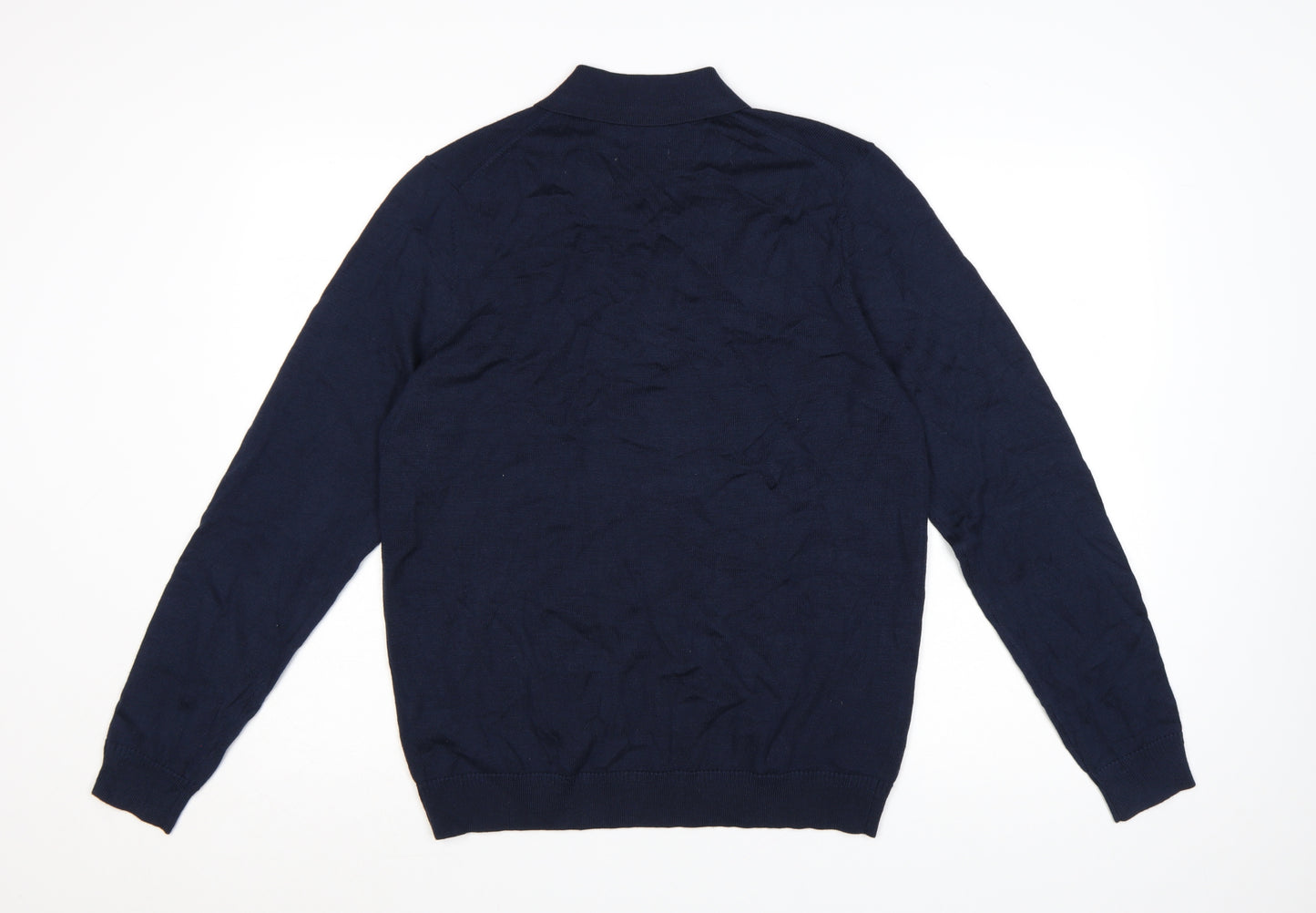 Jaeger Men’s Blue Merino Silk Collared Henley Jumper M