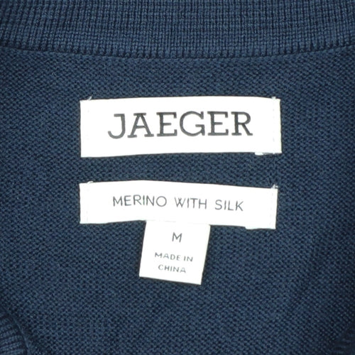 Jaeger Men’s Blue Merino Silk Collared Henley Jumper M