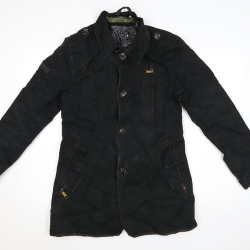 Superdry Men’s Black Medium Trench Coat Cotton Lined Jacket