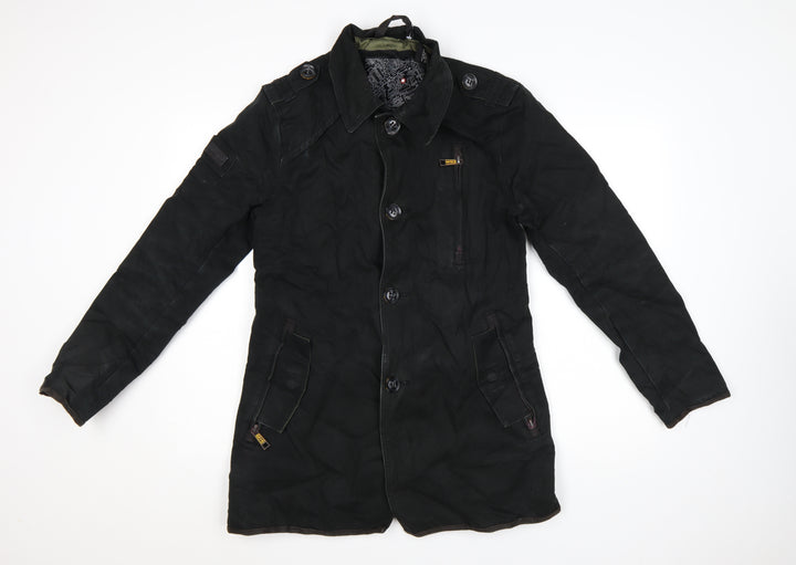 Superdry Men’s Black Medium Trench Coat Cotton Lined Jacket