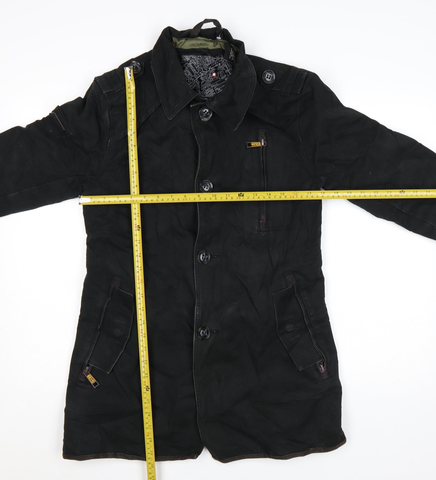 Superdry Men’s Black Medium Trench Coat Cotton Lined Jacket