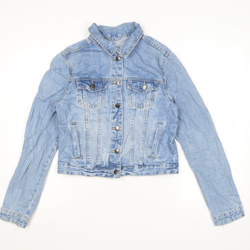Cotton On Womens Blue Denim Cropped Jacket Size 12 Classic Casual