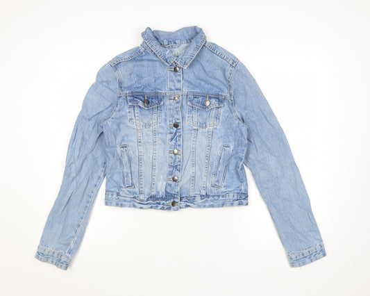 Cotton On Womens Blue Denim Cropped Jacket Size 12 Classic Casual
