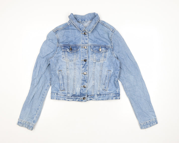Cotton On Womens Blue Denim Cropped Jacket Size 12 Classic Casual
