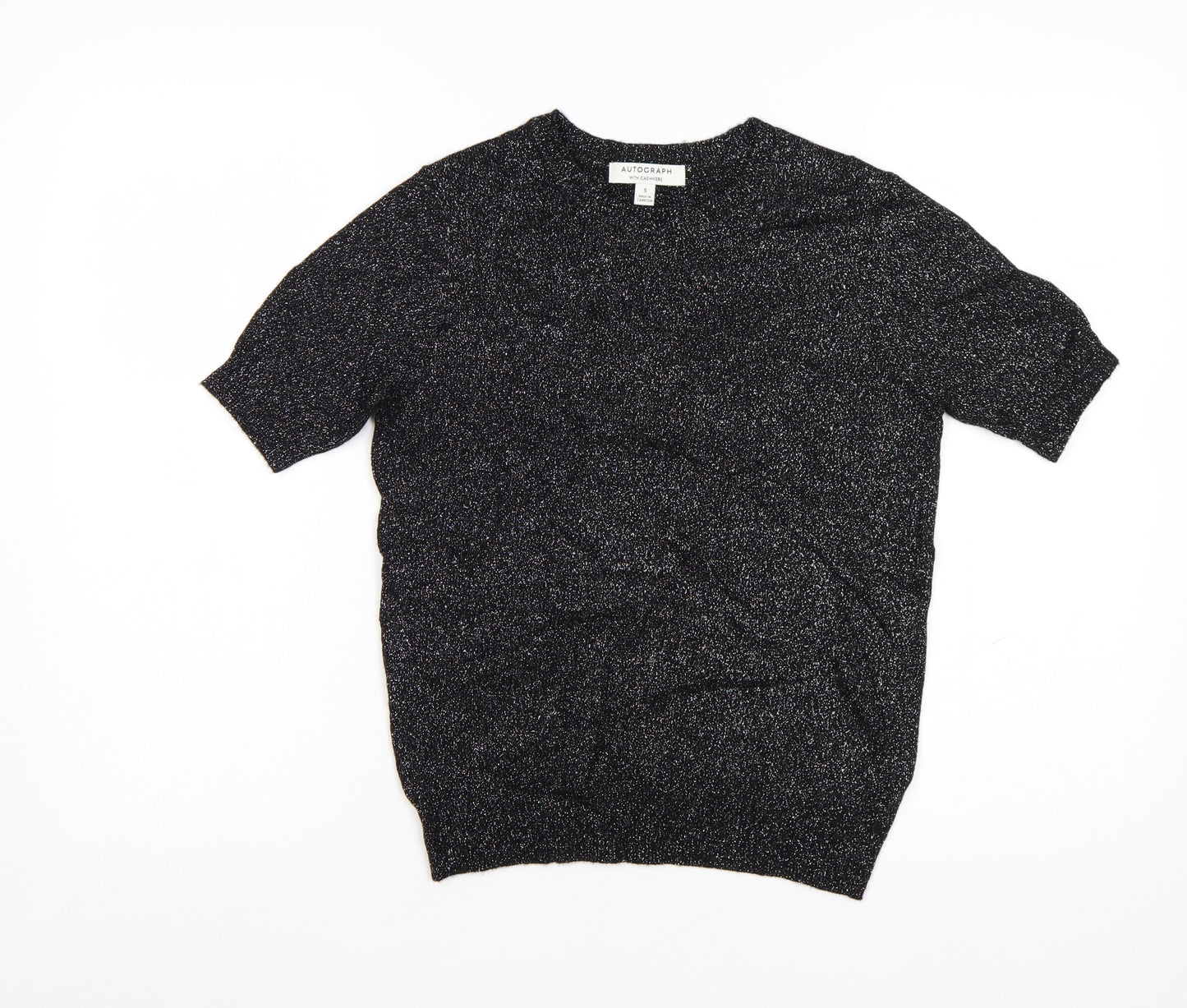Marks and Spencer Autograph Women's Black Cashmere Blend Short Sleeve Jumper S