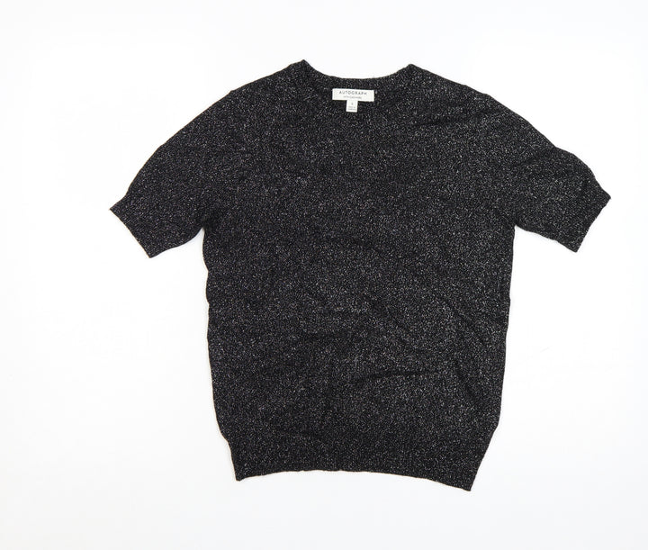 Marks and Spencer Autograph Women's Black Cashmere Blend Short Sleeve Jumper S