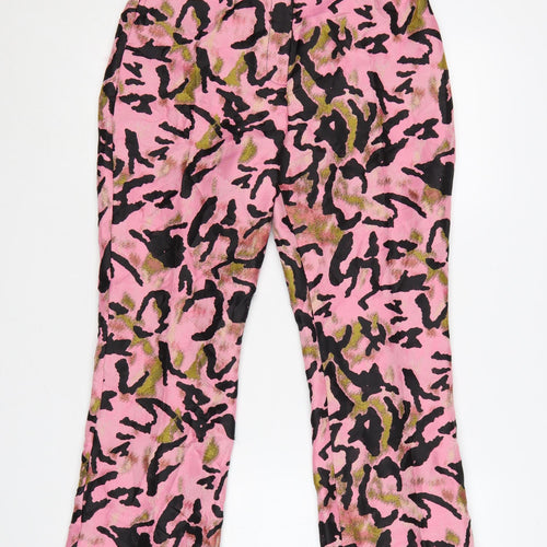 Topshop Womens Pink Animal Print Flared Trousers Size 10