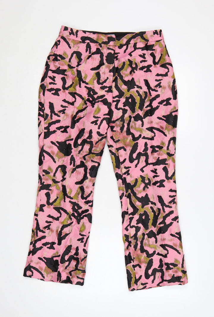 Topshop Womens Pink Animal Print Flared Trousers Size 10