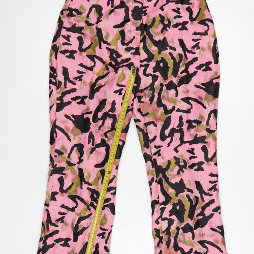 Topshop Womens Pink Animal Print Flared Trousers Size 10