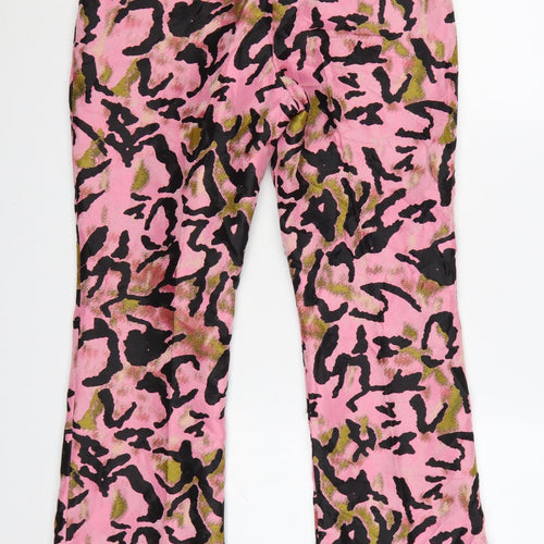 Topshop Womens Pink Animal Print Flared Trousers Size 10