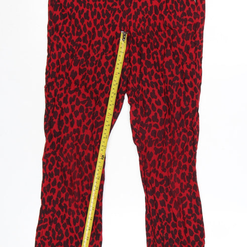 Zara Women Red Animal Print Skinny Trousers Size 10 Zip Detail