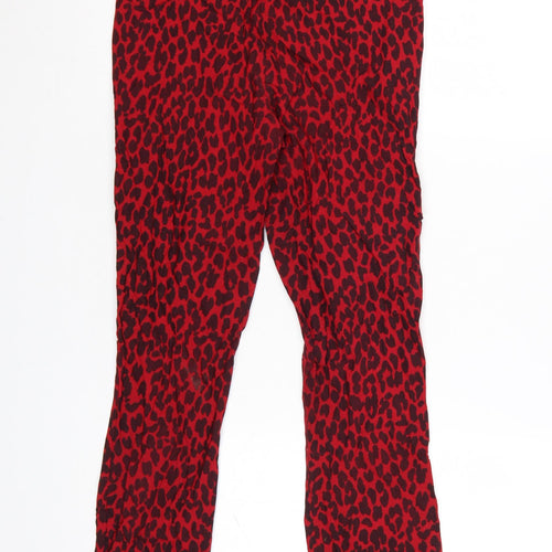 Zara Women Red Animal Print Skinny Trousers Size 10 Zip Detail