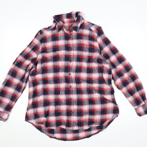 Marks and Spencer Women's Red Plaid Cotton Button-Up Shirt Size 12