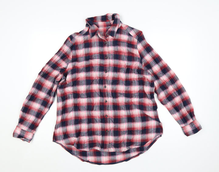Marks and Spencer Women's Red Plaid Cotton Button-Up Shirt Size 12