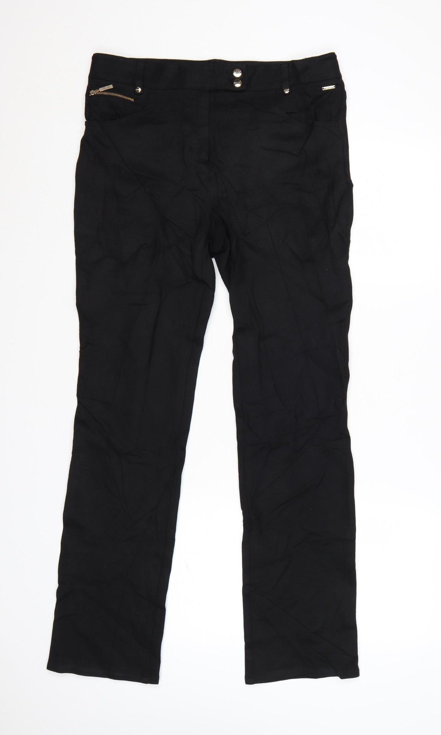 Marks and Spencer Per Una Women's Black Slim Straight Trousers Size 12 Long