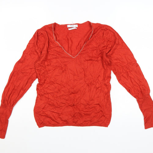 Mango Women Red V-Neck Long Sleeve Knit Cashmere Blend Jumper Size 12