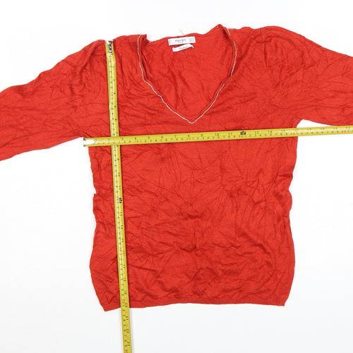 Mango Women Red V-Neck Long Sleeve Knit Cashmere Blend Jumper Size 12