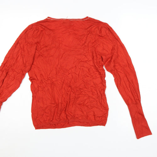 Mango Women Red V-Neck Long Sleeve Knit Cashmere Blend Jumper Size 12