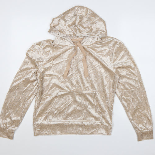 Insignia Womens Beige Crushed Velvet Pullover Hoodie Size S
