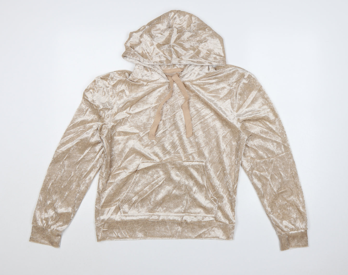 Insignia Womens Beige Crushed Velvet Pullover Hoodie Size S