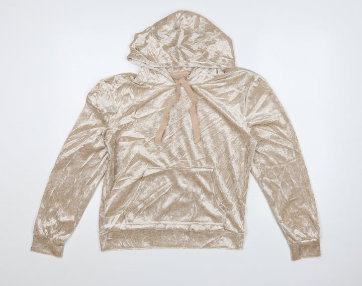 Insignia Womens Beige Crushed Velvet Pullover Hoodie Size S