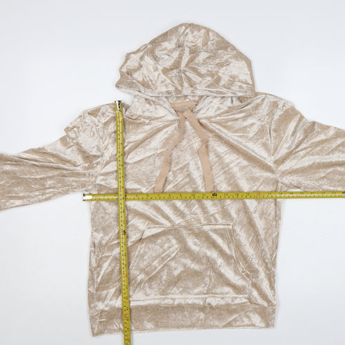 Insignia Womens Beige Crushed Velvet Pullover Hoodie Size S